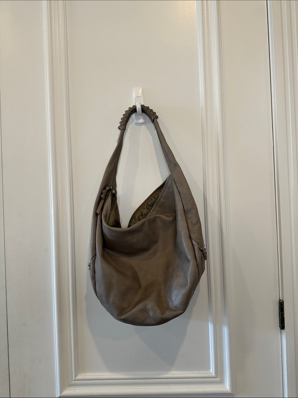 Slouchy Taupe Leather Hobo Bag with Braided Strap